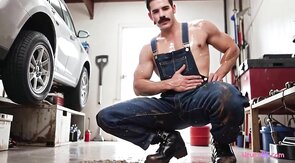 Mechanic twins go all the way with rough anal in garage