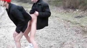 Bareback Fuck with Daddy and Younger Dude Outdoors