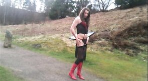 Crossdresser Strips Outdoors