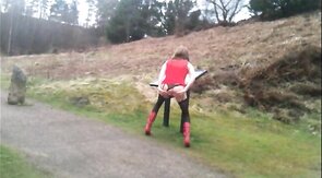 Crossdresser Strips Outdoors