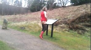 Crossdresser Strips Outdoors
