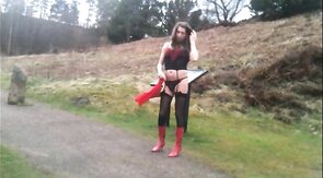 Crossdresser Strips Outdoors