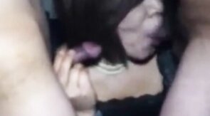 Mature Asian Crossdresser Sucks Two Cocks