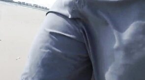 Hairy Bear Jerks Off on a Public Beach - Big Cum Shot