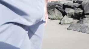 Hairy Bear Jerks Off on a Public Beach - Big Cum Shot