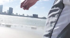 Hairy Bear Jerks Off on a Public Beach - Big Cum Shot