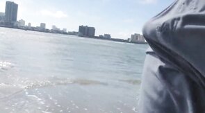 Hairy Bear Jerks Off on a Public Beach - Big Cum Shot
