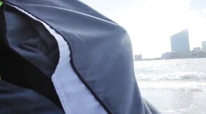 Hairy Bear Jerks Off on a Public Beach - Big Cum Shot