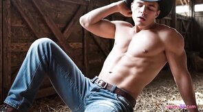 Cowboy gets barebacked on barn hay by a hung farm stud