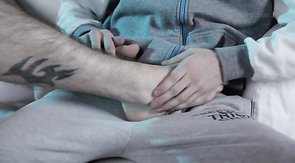 Lusty long-haired bf is licking soles and sucking a dick