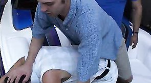 Three lustful jocks are screwing in the boat