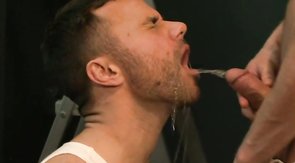 Cock-swallowing lover is getting some fresh urine