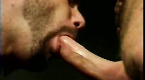 Bearded hunk is giving a perfect deepthroat in close-up