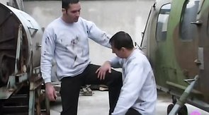 Outdoor oral sex of two passionate helicopter pilots