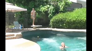 Horny buddies are sitting outdoors and wanking their cocks