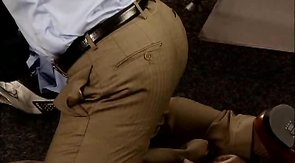 Seduced office clerk is sucking a cock of his boss