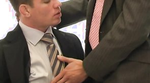 Blindfolded manager is getting a good head