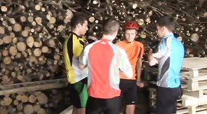 Sexy young riders are covering their friend's chest