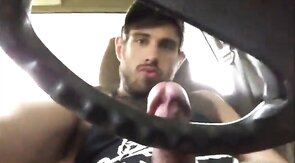 Big-Cock Hunk Precums in Car with Blue Eyes