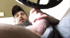 Big-Cock Hunk Precums in Car with Blue Eyes