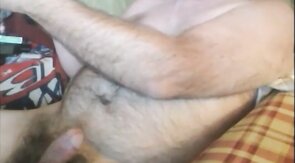 Bearded daddy cums solo