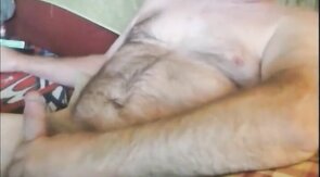 Bearded daddy cums solo