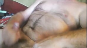 Bearded daddy cums solo