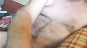 Bearded daddy cums solo