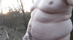 Fat gay man masturbates outdoors alone