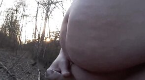 Fat gay man masturbates outdoors alone
