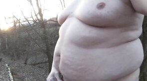 Fat gay man masturbates outdoors alone