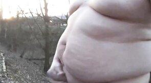 Fat gay man masturbates outdoors alone