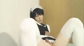 Cute Japanese Crossdresser Jacks Off in Maid Outfit