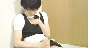 Cute Japanese Crossdresser Jacks Off in Maid Outfit