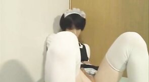 Cute Japanese Crossdresser Jacks Off in Maid Outfit