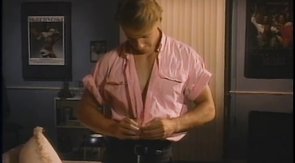 Muscled man with mustache gets a deep blowjob