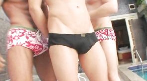 Sexy as fuck buddies are enjoying outdoor 3some action