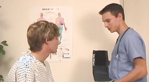 Adorable lovers are loving oral sex in the medicine office