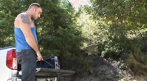 Two impressive boyfriends are having a good outdoor action