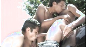 Young boyfriends are sucking dicks at the backyard