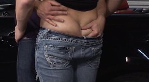 Nice-looking driver is having fun with his pal