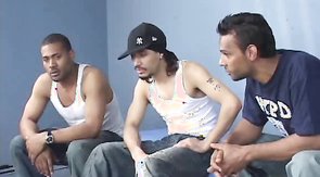 Three Latinos are sucking hard boners of each other