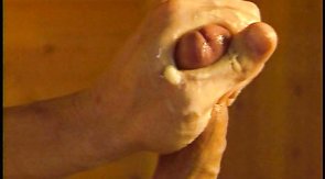 Beautiful muscled hunk fucks his butthole with a cucumber