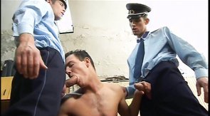 Two big-cocked officers and arrested cocksucker