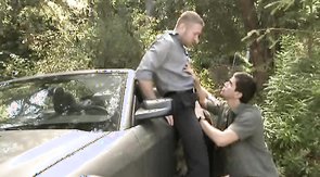 Driver is getting a perfect blowjob in the forest