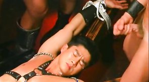 Muscled BDSM lovers are cumming on an Asian bf