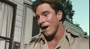 Stunning oral sex of two tanned males at the backyard