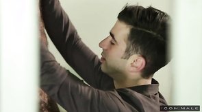 Two gentlemen are having anal fun in the conference room