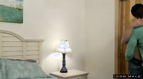 White boy is tasting a juicy brown sausage in the bedroom