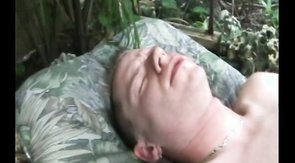 Adorable kinky boyfriend is sucking a dick in the garden